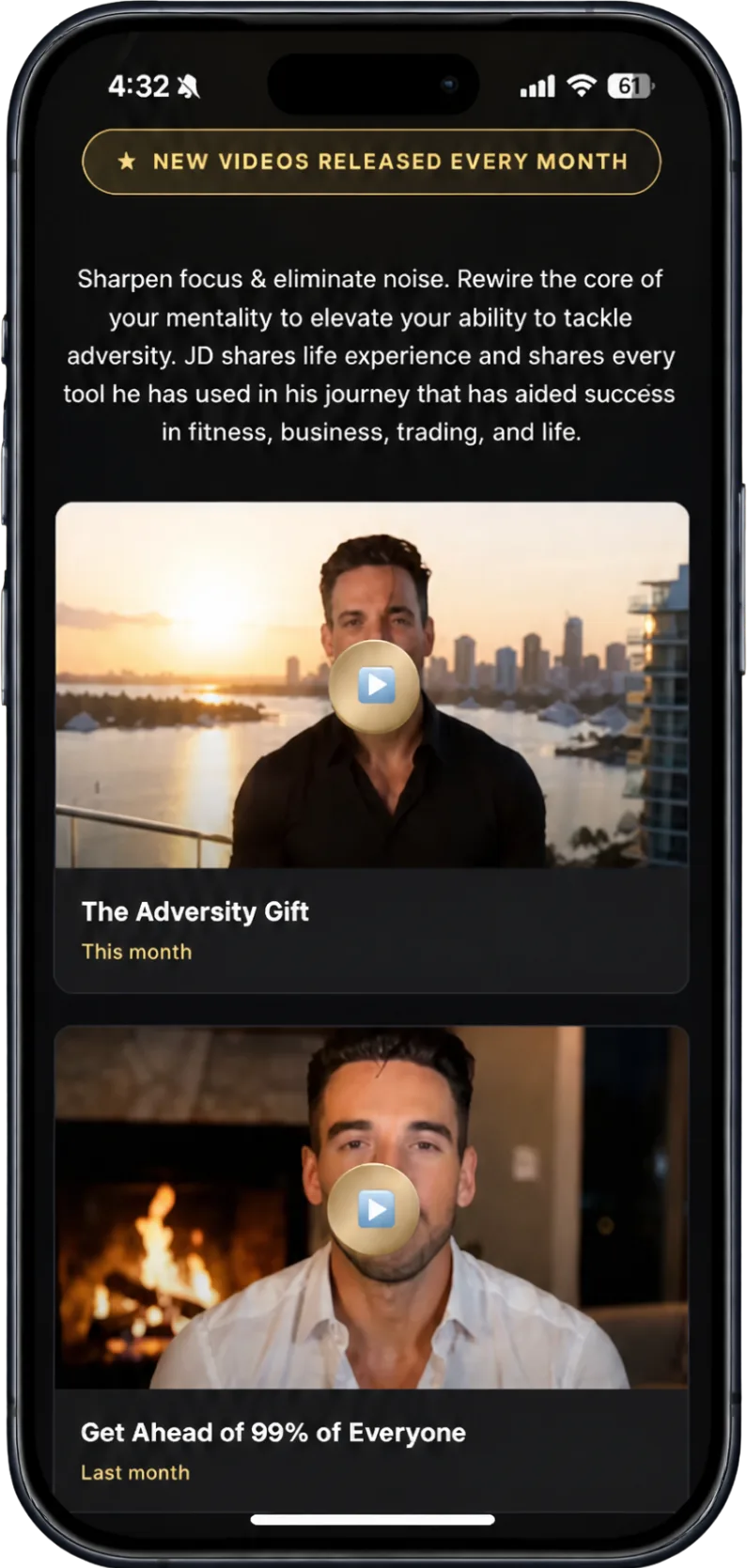 EDGE app life enhancement video library screen with monthly videos